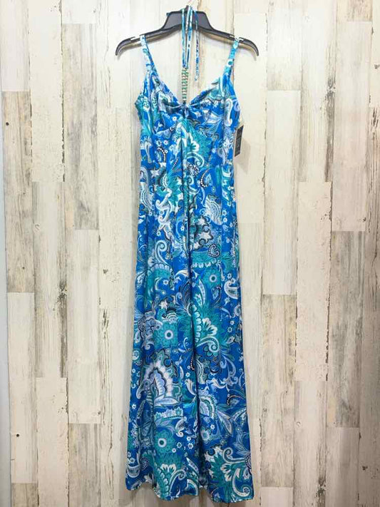 NWT BOSTON PROPER Dresses Size 4 BLK/WHT/BLU FRONT SLIT FLORAL MAXI Dress