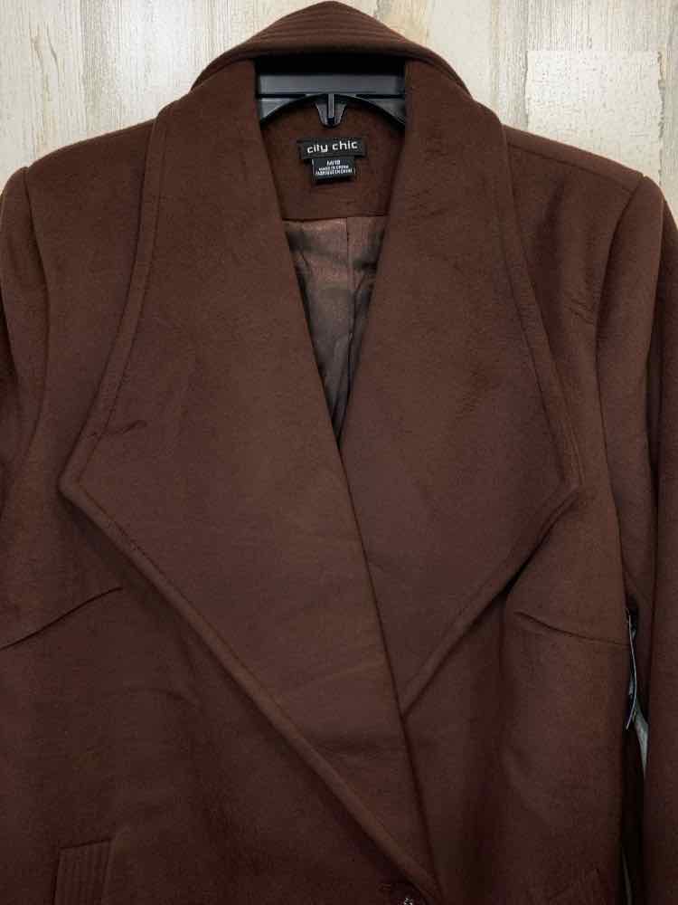 PRE-OWNED CITY CHIC Size 18 JACKETS / COATS Brown LONG SLEEVE WRAP TRENCH COAT