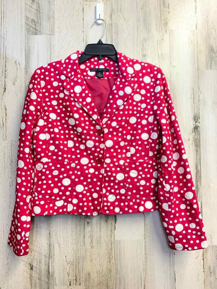 PRE-OWNED LARRY LEVINE Tops Size 10 PINK/WHITE Polka Dot BLAZER Blazer/WHITE POL