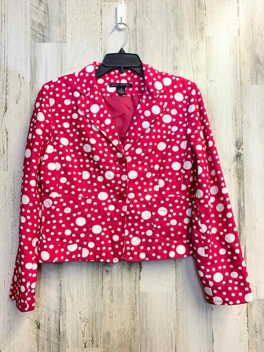 PRE-OWNED LARRY LEVINE Tops Size 10 PINK/WHITE Polka Dot BLAZER Blazer/WHITE POL