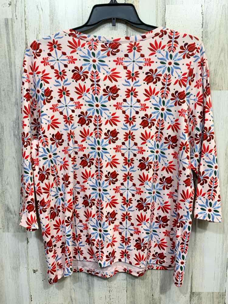 NWT STYLE & CO Size 2X PLUS SIZES RED/BLU/GRN Floral 3/4 SLEEVE BOAT NECK TOP