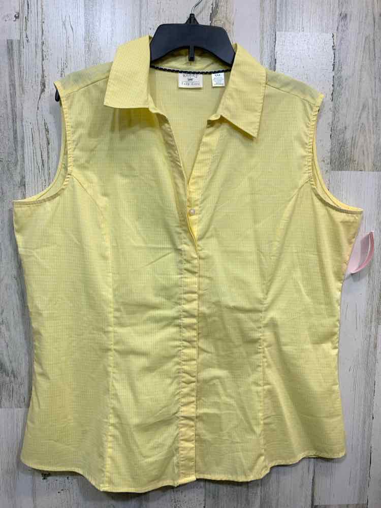 PRE-OWNED LEE Tops Size XXL yellow/wht Checkered SLEEVELESS Shirt/YELLOW/WHITE C