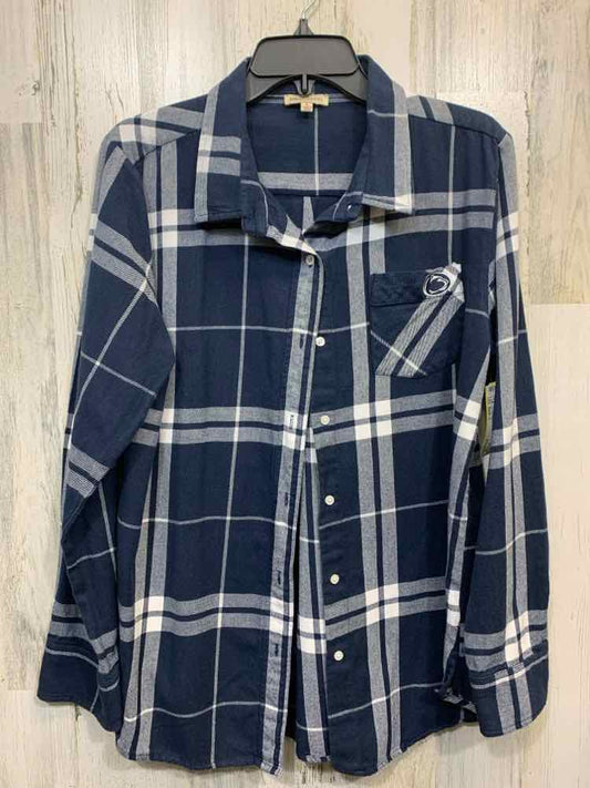 PRE-OWNED UG APPAREL Tops Size L NAVY/WHITE Plaid BUTTON UP Shirt/NAVY/WHITE PLA