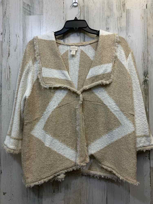 CHICOS Tops Size 4 BEG/WHT DIAMOND SWEATER Sweater