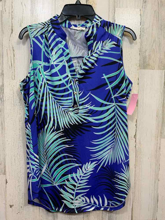 PRE-OWNED PERSEPTION Tops Size XL WHT/BLU/AQUA Floral SLEEVELESS Blouse