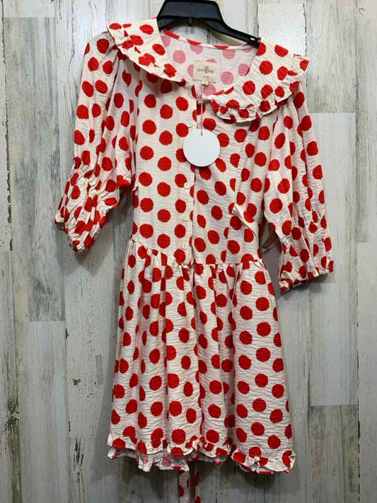 NWT UMGEE Dresses and Skirts Size L RED/WHITE DOTS RUFFLE Dress/BUTTON ON CHEST
