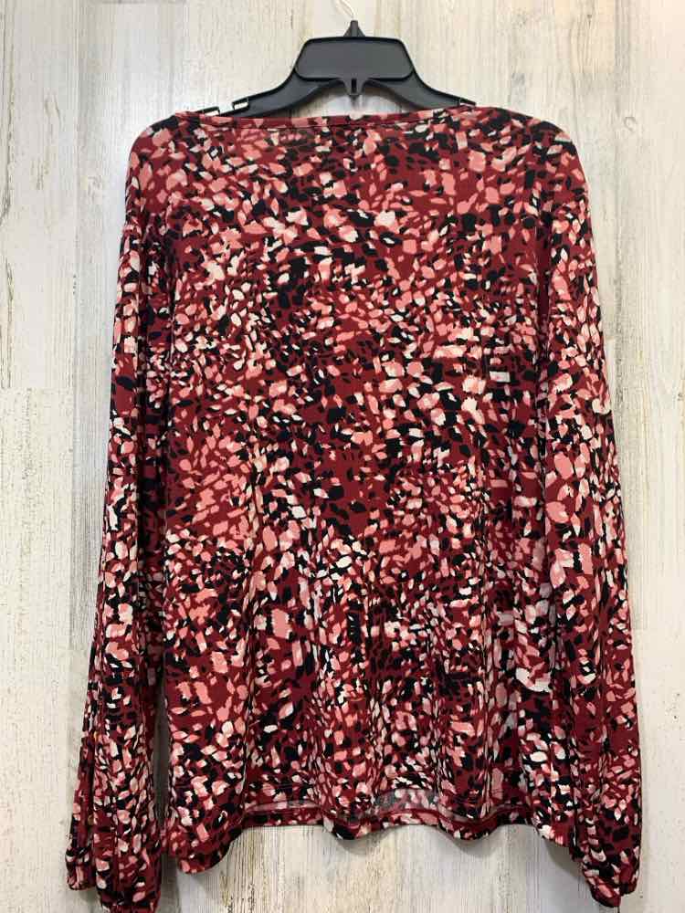 PRE-OWNED ROZ&ALI Tops Size L BLK/BURG LONG SLEEVES TOP