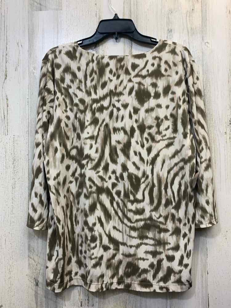 PRE-OWNED CHICOS Tops Size 3 BROWN/BEIGE ZEBRA 3/4 LENGTH TOP/BROWN/BEIGE 3/4 LE