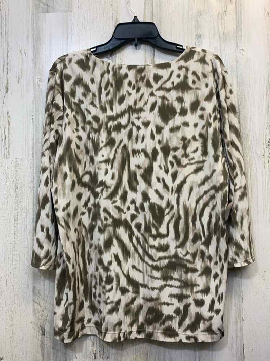 PRE-OWNED CHICOS Tops Size 3 BROWN/BEIGE ZEBRA 3/4 LENGTH TOP/BROWN/BEIGE 3/4 LE