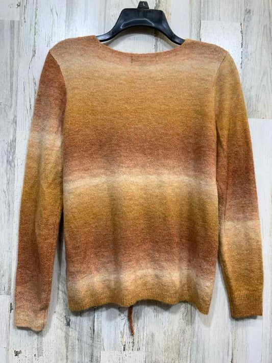 PRE-OWNED LES SEREIN Size MP Tops BRN/BGE LONG SLEEVE OMBRE RUCHED V NEC SWEATER