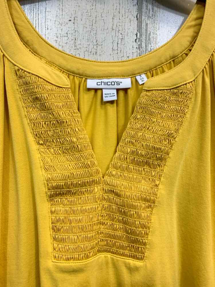 PRE-OWNED CHICO'S Tops Size 3 Yellow PUFF SLEEVES/GATHERED BIB Blouse