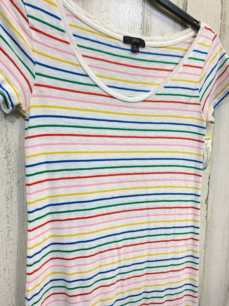 PRE-OWNED J CREW Tops Size S WHITE W Multi-Color Stripe SHORT SLEEVES Tank /SCOO