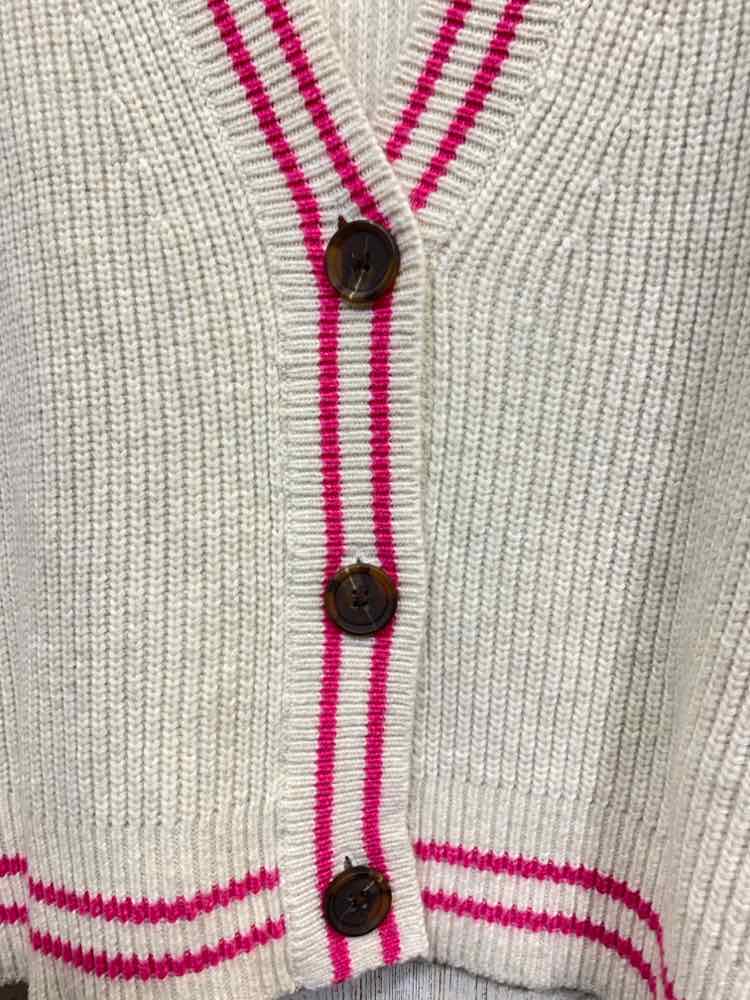 NWT ON 34TH Size L Cream RIB KNIT LONG SLEEVE/BUTTON UP VARSITY STYLE CARDIGAN