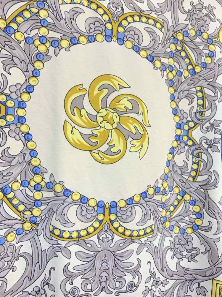 PRE-OWNED J.MCLAUGHLIN Tops Size M WHITE/BLUE/YELLOW BAROCCO Blouse