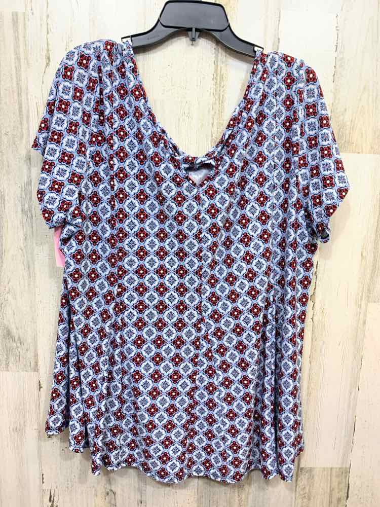 PRE-OWNED ROZ&ALI Tops Size PLUS BLUE/RED/WHT MEDALION SHORT SLEEVES Shirt/SHORT
