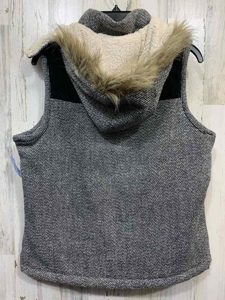 PRE-OWNED NATURAL REFLECTIONS Size L Tops BLK/WHT ZIP UP TWEED Vest