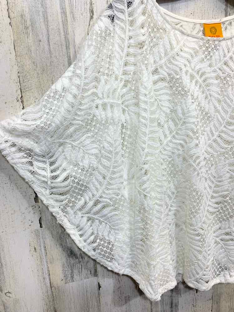 PRE-OWNED RUBY RD Tops Size S White KNIT BLOUSE Blouse/TROPICAL PATTERN SHEER/KN
