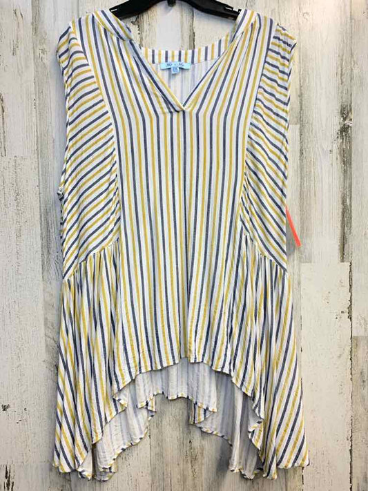 PRE-OWNED SHE & SKY PLUS SIZES Size 2XL WHT/NVY/YLW Stripe SLEEVELESS TOP