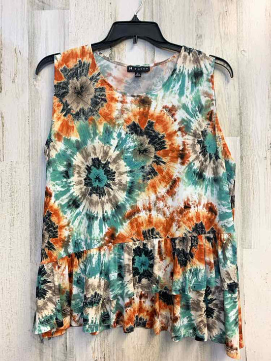 N TOUCH Tops Size L RUST/MOSS GRN/TAN TIE DYE PEPLUM TOP