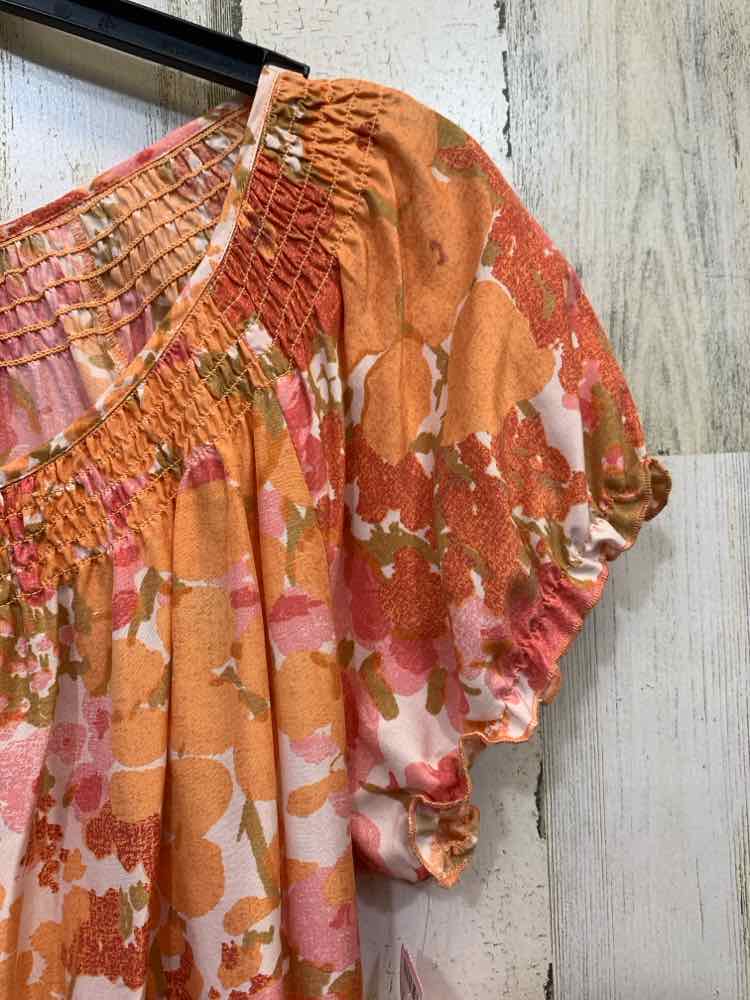 PRE-OWNED TALBOTS PLUS SIZES Size 1X WHITE/PINK/ORANGE/TAN Floral BLOUSE Dress/F