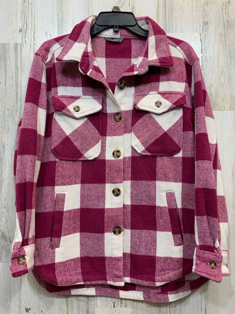 PRE-OWNED Tops Size S WHT/MGNTA Checkered LONG SLEEVES BUTTON UP SHACKET