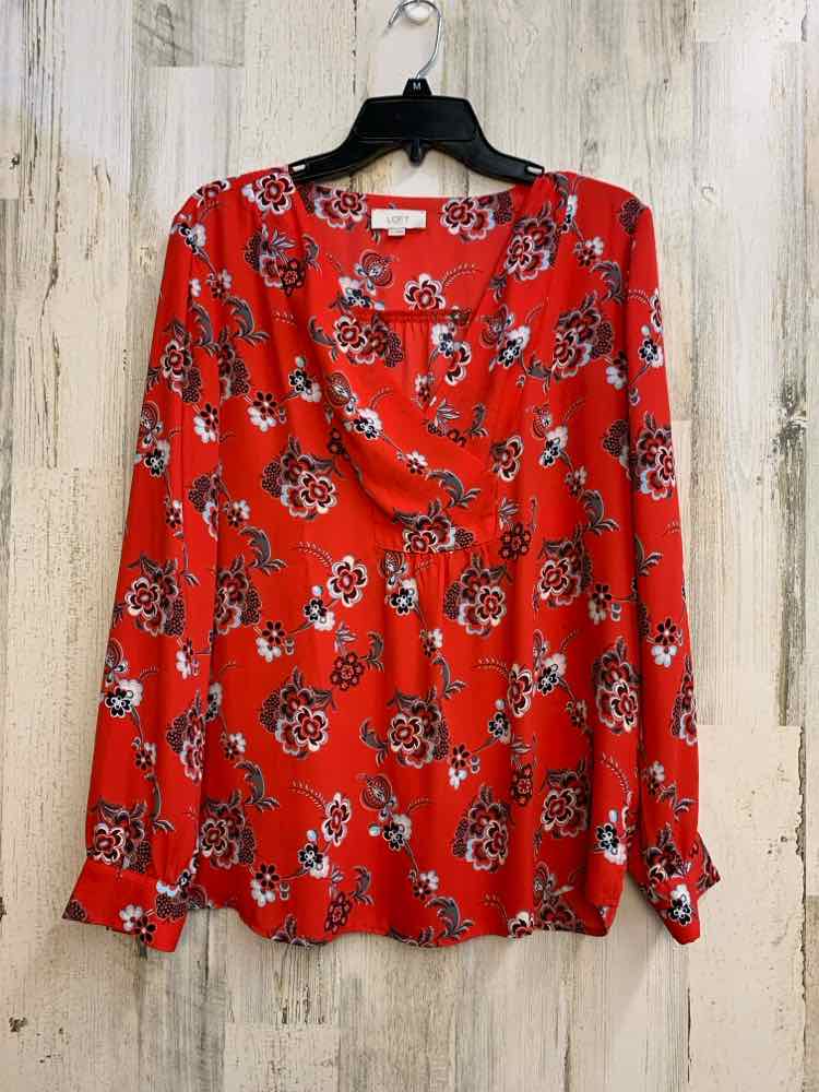 LOFT Tops Size M RED/GRAY Floral LONG SLEEVES TOP