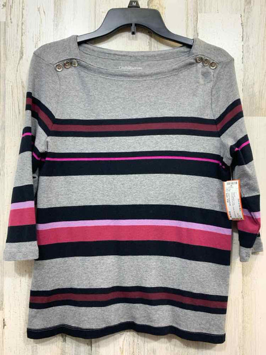 PRE-OWNED CROFT & BARROW Tops Size PM GRY/RED/BLK/LILAC Stripe 3/4 SLEEVE Blouse