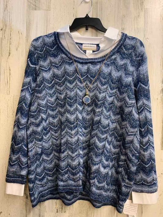 NWT ALFRED DUNNER PLUS SIZES Size 2X BLU/WHT CHEVRON SWEATER Sweater