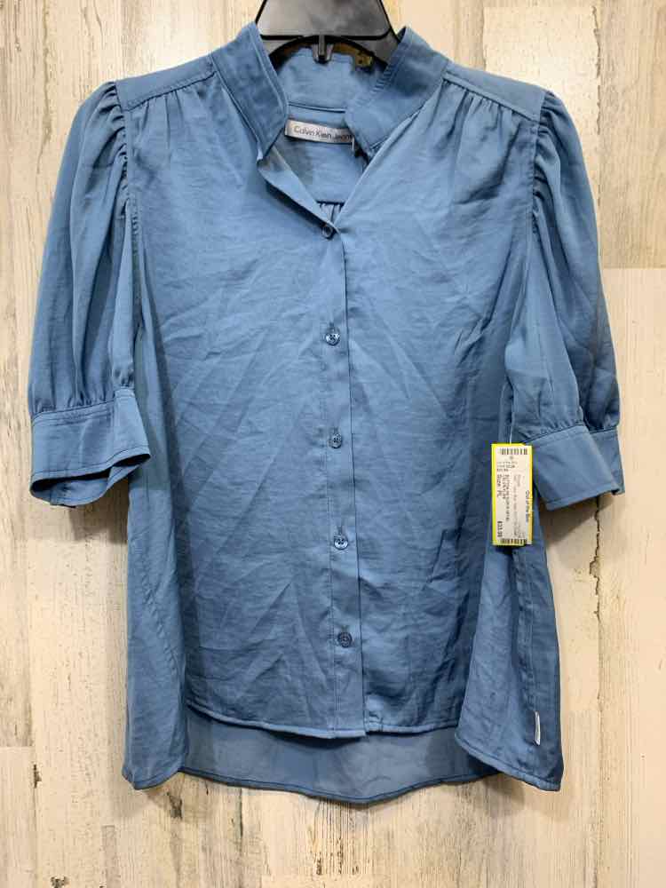 NWT CALVIN KLIEN Tops Size PL Blue Solid BUTTON DOWN Blouse