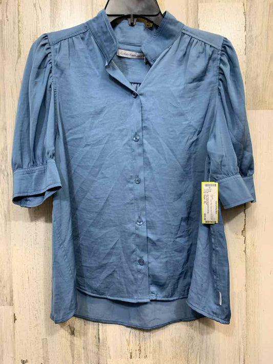 NWT CALVIN KLIEN Tops Size PL Blue Solid BUTTON DOWN Blouse