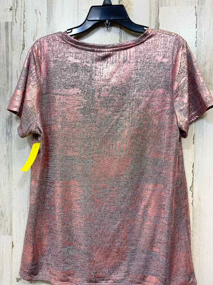PRE-OWNED KAARI Tops Size L METALLIC PINK SPACE DYE SHORT SLEEVES Blouse