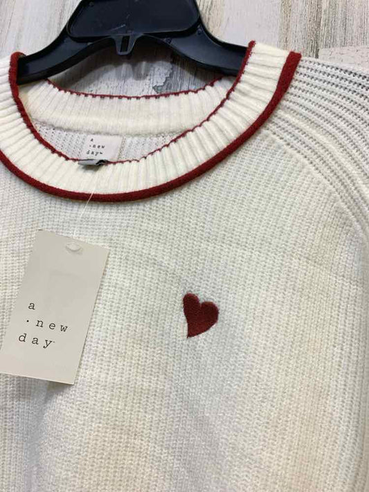 NWT A NEW DAY Tops Size XXL Cream LONG SLEEVE/BURGUNDY TRIM/HEART EMBROI Sweater