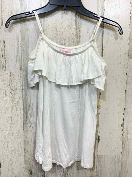 PRE-OWNED LILLY PULITZER XS White SPAGHETTI STRAP/RUFFLE COLD SHOULDER TOP
