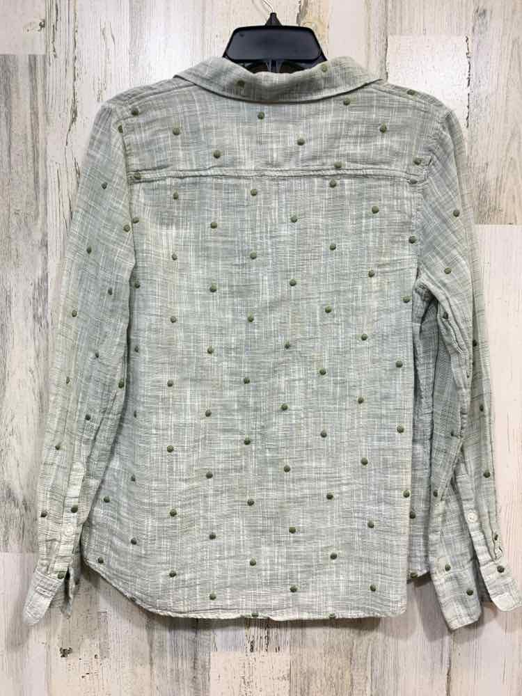 PRE-OWNED CROWN & IVY Tops Size M Green DOTS BUTTON DOWN Blouse