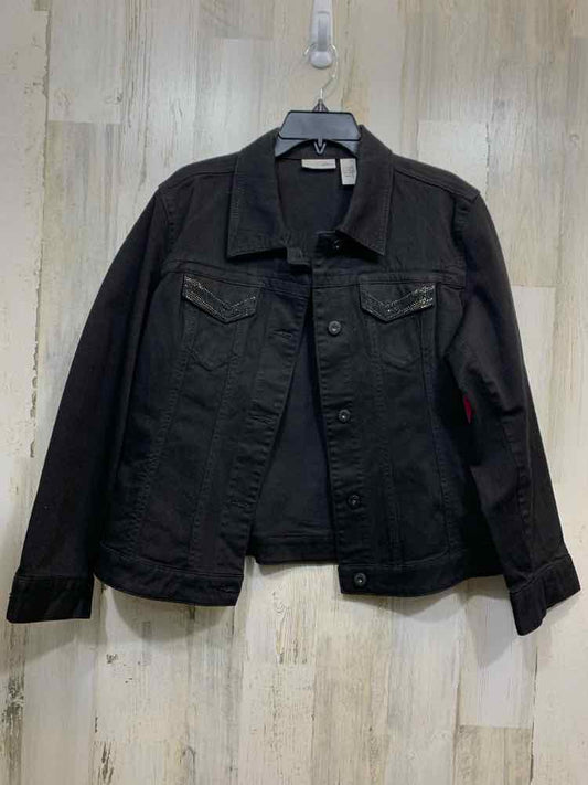 CHICO'S/BLACK DENIM JACKET W/ EMBELLISHED POCKET FLAPS