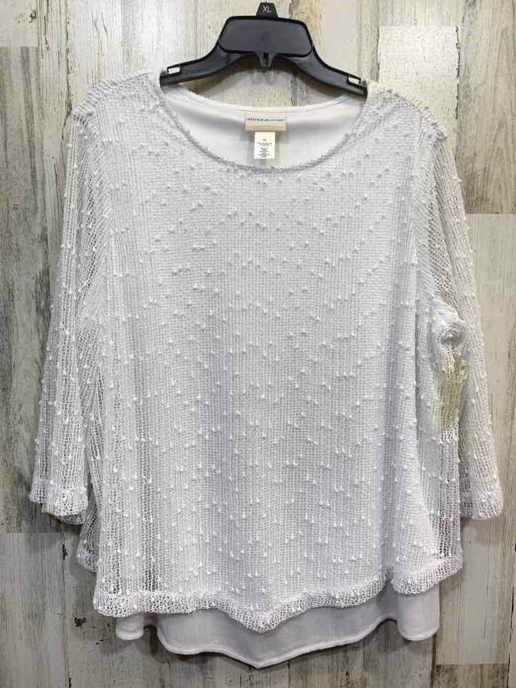PRE-OWNED ALFRED DUNNER PLUS SIZES Size 1X White FISHNET LONG SLEEVE Shirt/WHITE