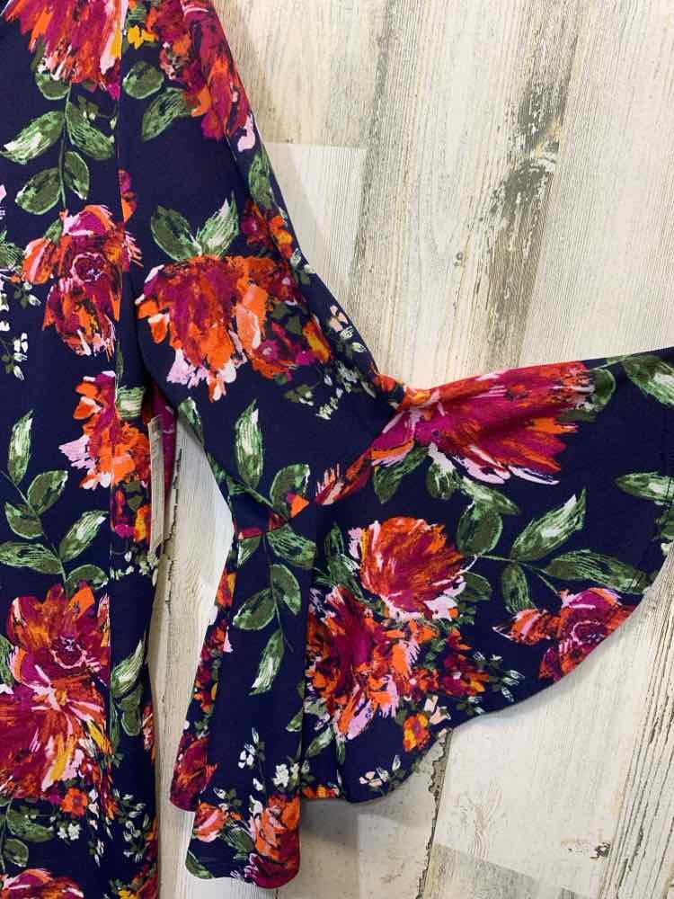 PRE-OWNED CATO Tops Size L NAVY/FUSH/ORANGE/GRN/YLLW Floral Blouse/FLORAL BLOUSE