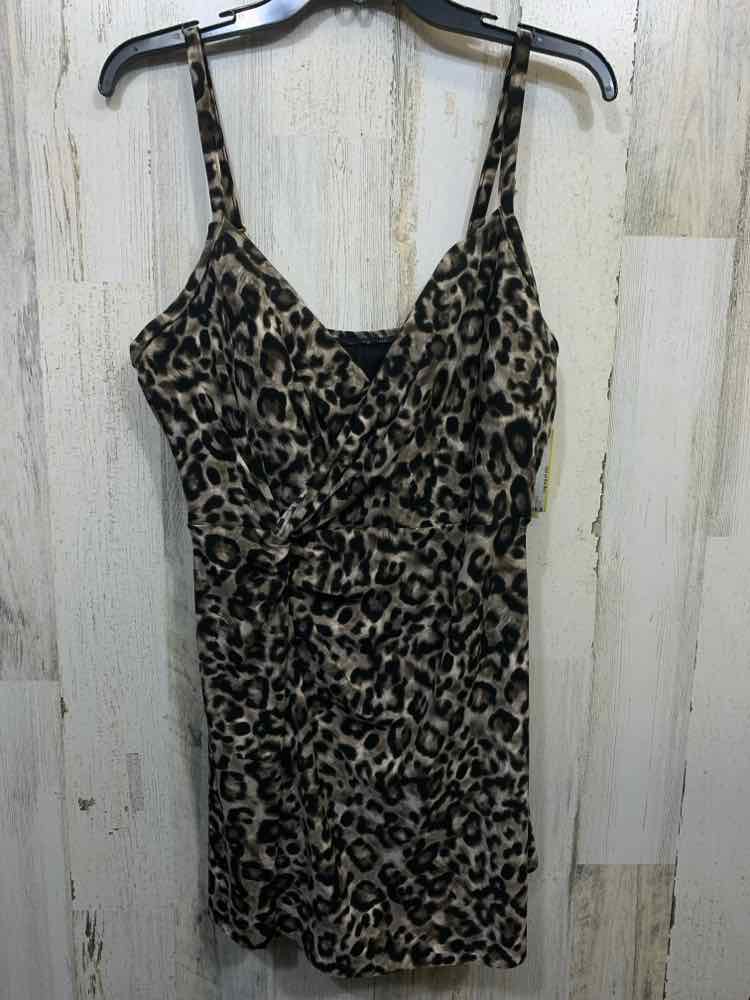 PRE-OWNED MIRACLE SUIT Swimwear Size 16 LEOPARD DRESS Swimsuit/SIDE KNOT DETAIL