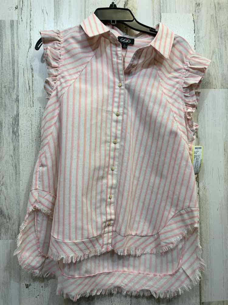 NWT GIGIO Tops Size L WHITE/PINK Stripe BUTTON DOWN Blouse