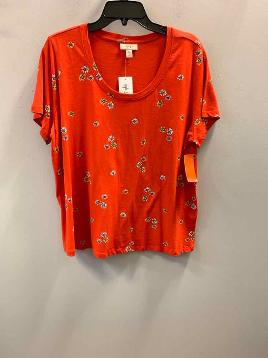 NWT STYLE & CO PLUS SIZES Size 3X Orange Floral SHORT SLEEVES TOP