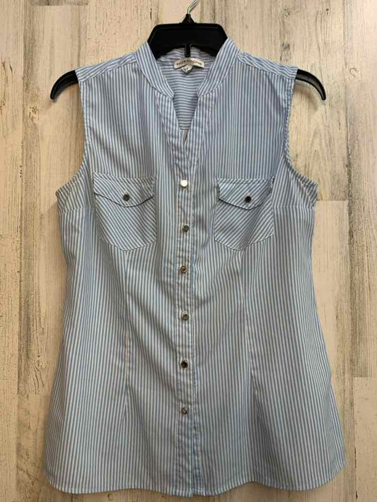 NOTATIONS Tops Size M LT BLU/WHT Stripe SLEEVELESS Shirt