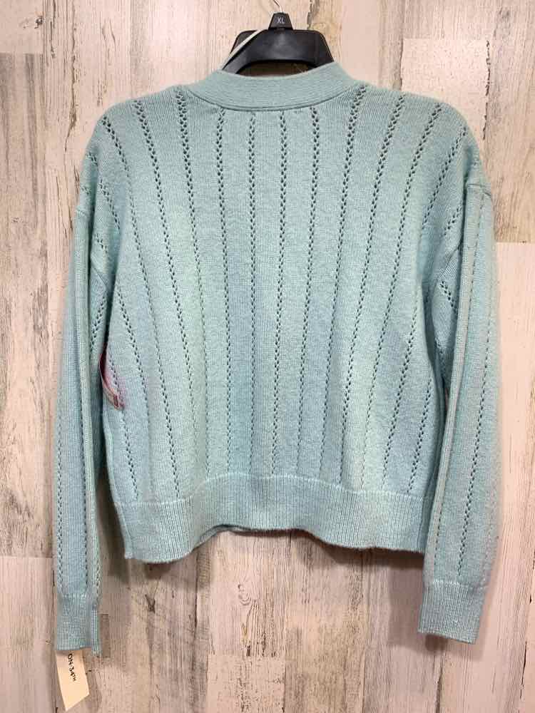 NWT ON 34TH  XXS AQUA Knit OPEN STITCH EYELET LONG SLEEVES BUTTON UP CARDIGAN