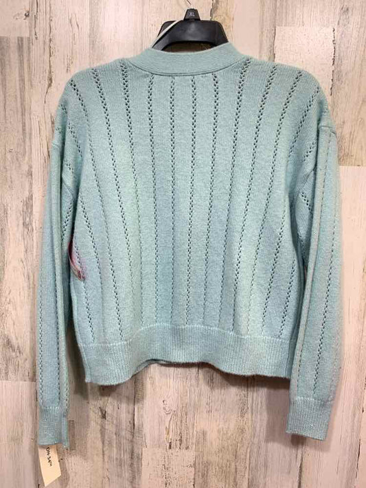 NWT ON 34TH  XXS AQUA Knit OPEN STITCH EYELET LONG SLEEVES BUTTON UP CARDIGAN