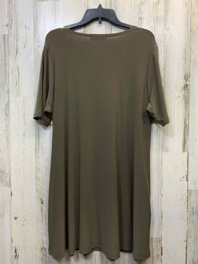 SYMPLI Tops Size 14 Olive ELASTIC Solid SHORT SLEEVES TUNIC WITH SIDE PKTS