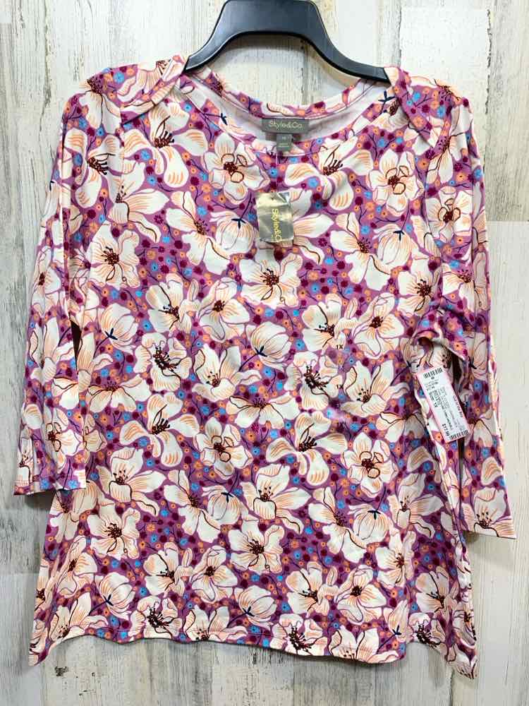 NWT STYLE & CO PLUS SIZES Size 1X LVNDR/CRM/BLU/BLK Floral 3/4 SLEEVE Blouse