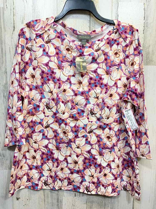 NWT STYLE & CO PLUS SIZES Size 1X LVNDR/CRM/BLU/BLK Floral 3/4 SLEEVE Blouse