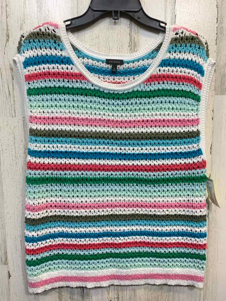 PRE-OWNED TALORI Tops Size M WHITE/AQUA/PINK/TEAL/GREEN/OLIVE STRIPES Shirt/STRI