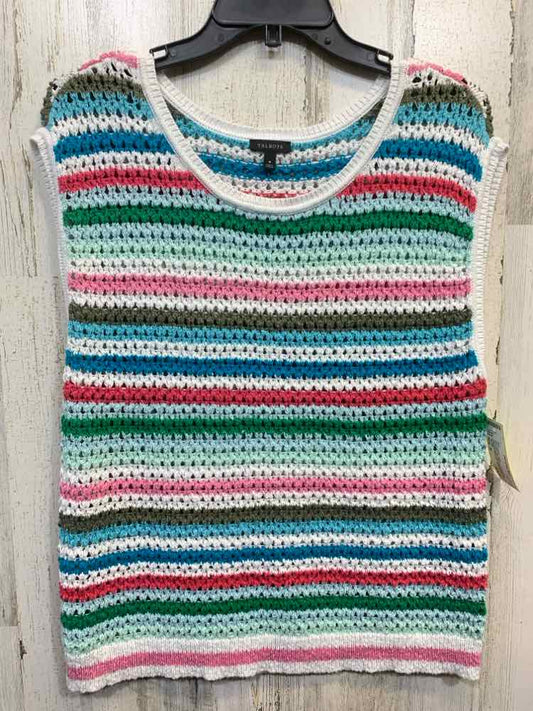 PRE-OWNED TALORI Tops Size M WHITE/AQUA/PINK/TEAL/GREEN/OLIVE STRIPES Shirt/STRI