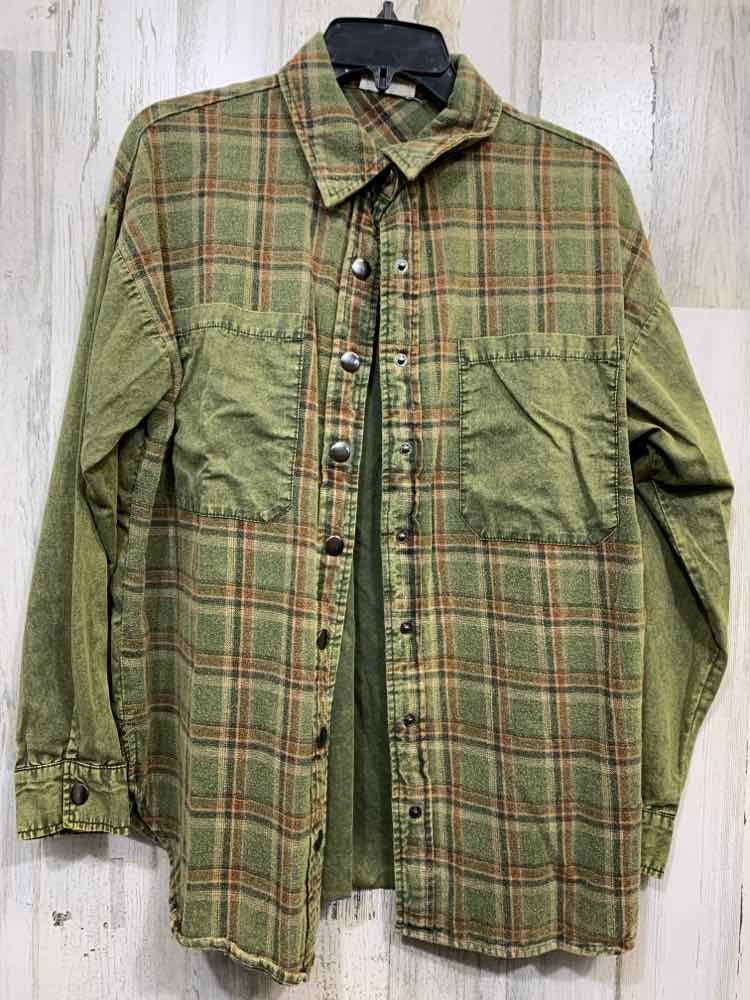 PRE-OWNED HEYSON/OVERSIZED BUTTON-FRONT SHACKET W/ CONTRAST BACK/POCKETS/SLEEVES
