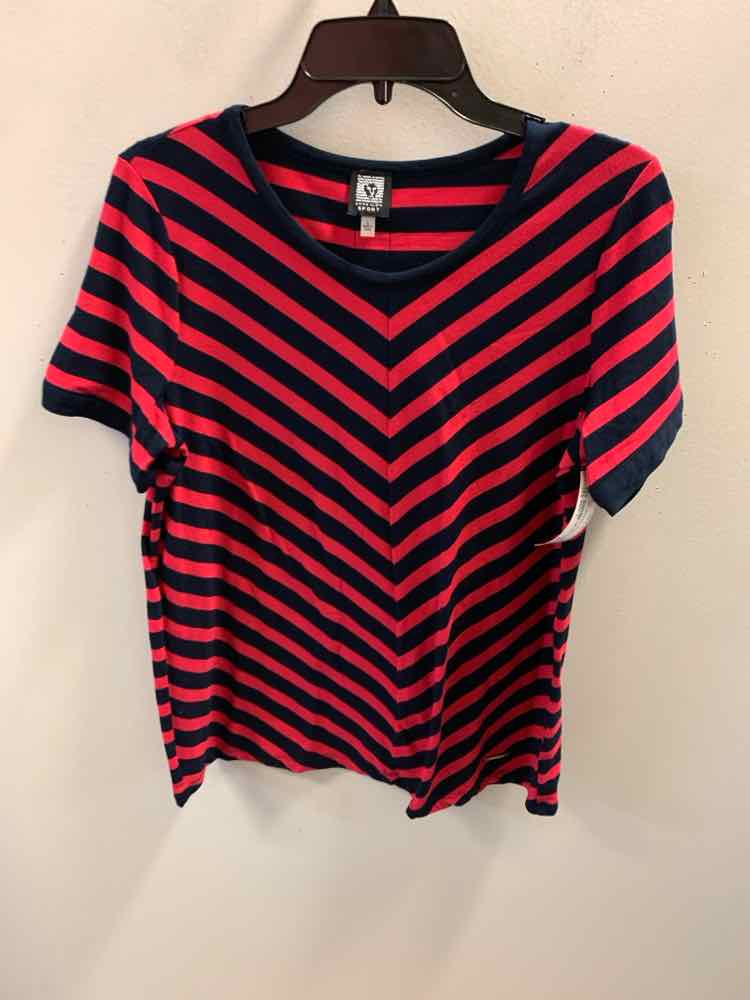 ANNE KLIEN Tops Size L RED/NAVY CHEVRON TOP